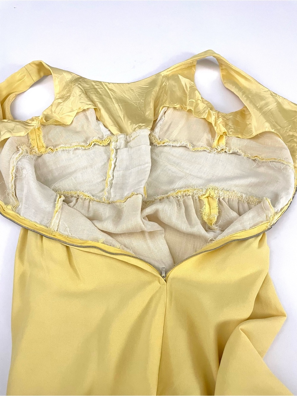 Vintage 60s Lemon Yellow Lace Up Corset Waist Dress Sleeveless Fit & Flare - Picture 5 of 16